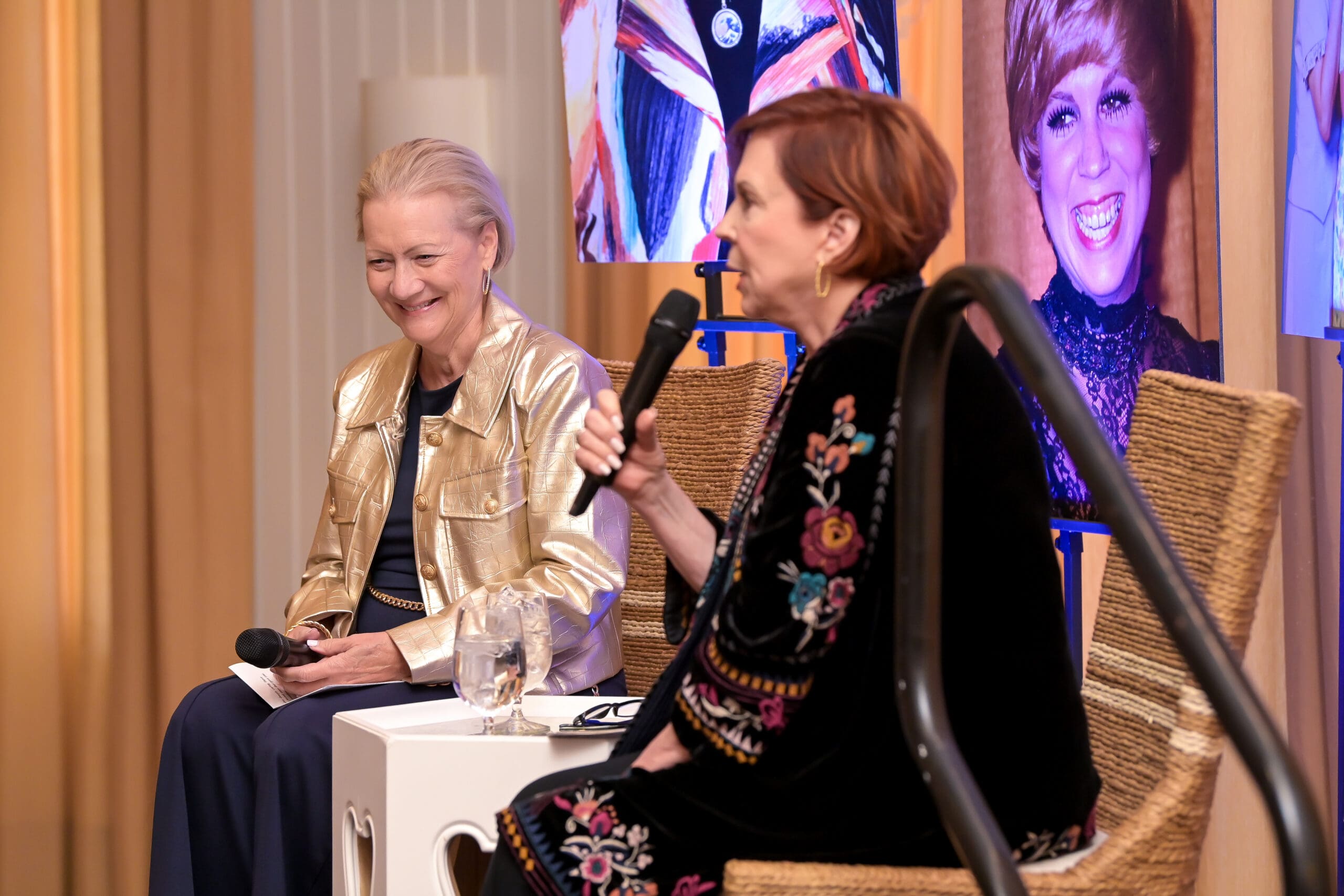 Vicki Lawrence participating in a moderated discussion at the Living Joyfully luncheon.